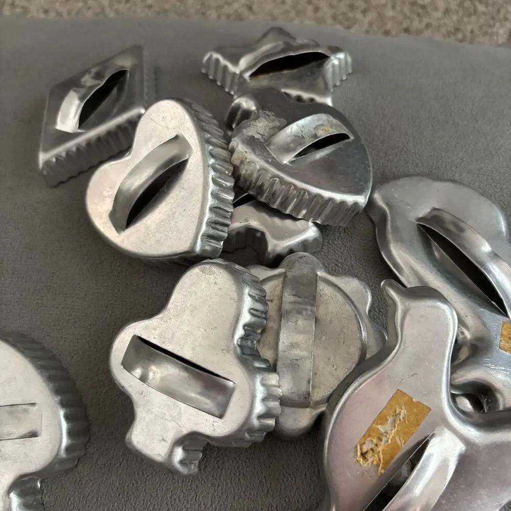 Vintage Metal Cookie Cutters Set 11 Aluminum Assorted Shapes Baking Kitchen